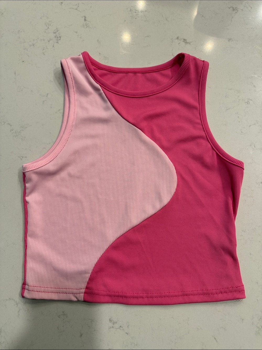 SHEIN Two-Tone Pink Ribbed Crop Tank